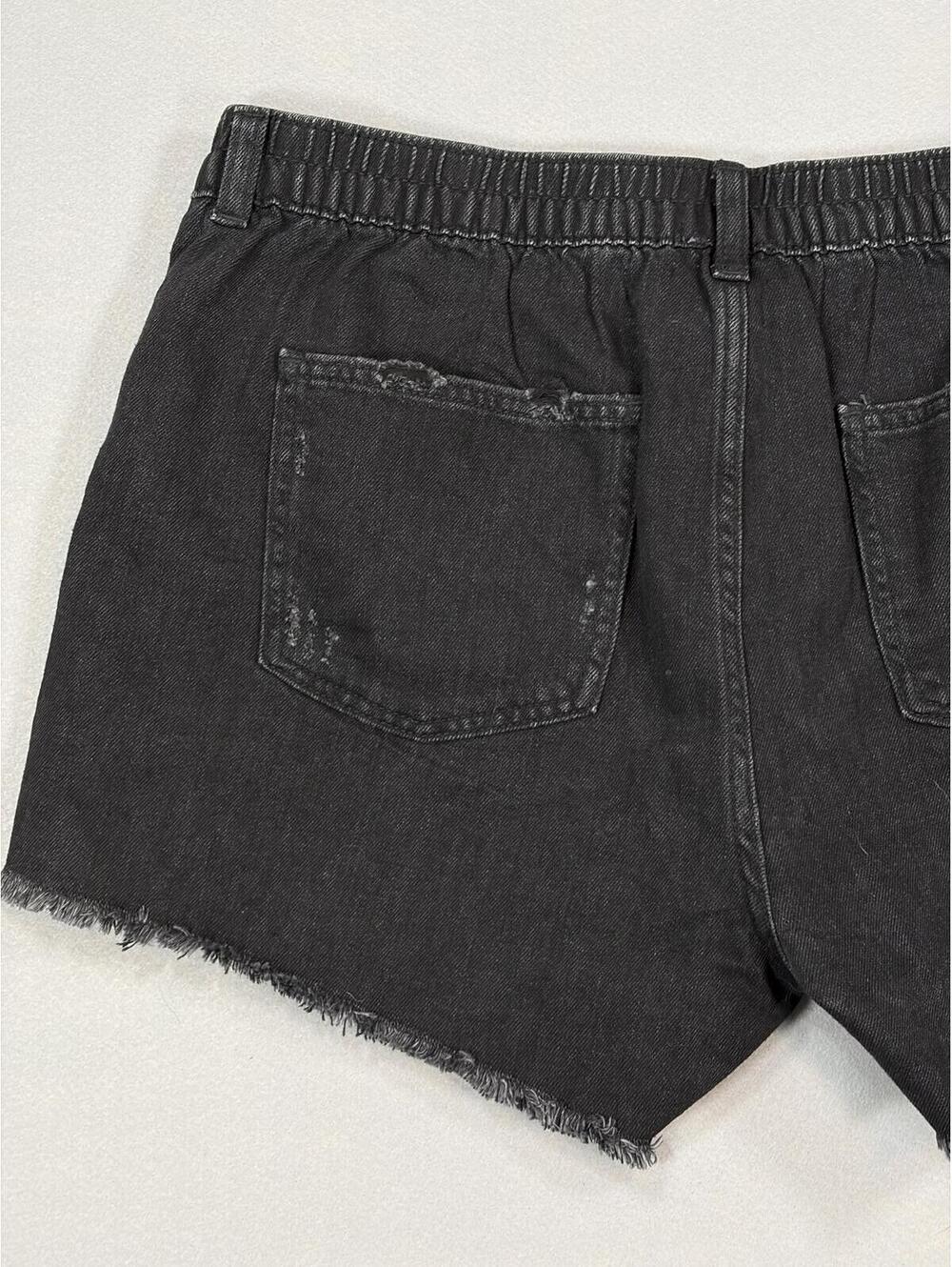 Aerie Black Daydream High-Waisted Distressed Denim Shorts Size L Elastic NWT - Picture 10 of 16